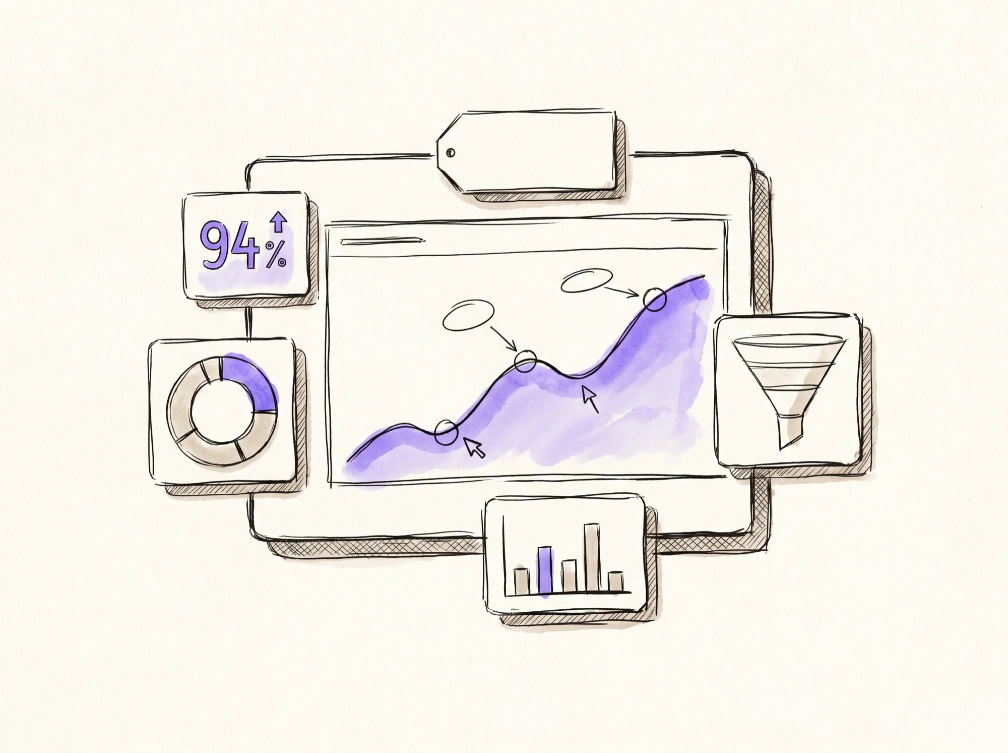 Editorial sketch of an analytics dashboard